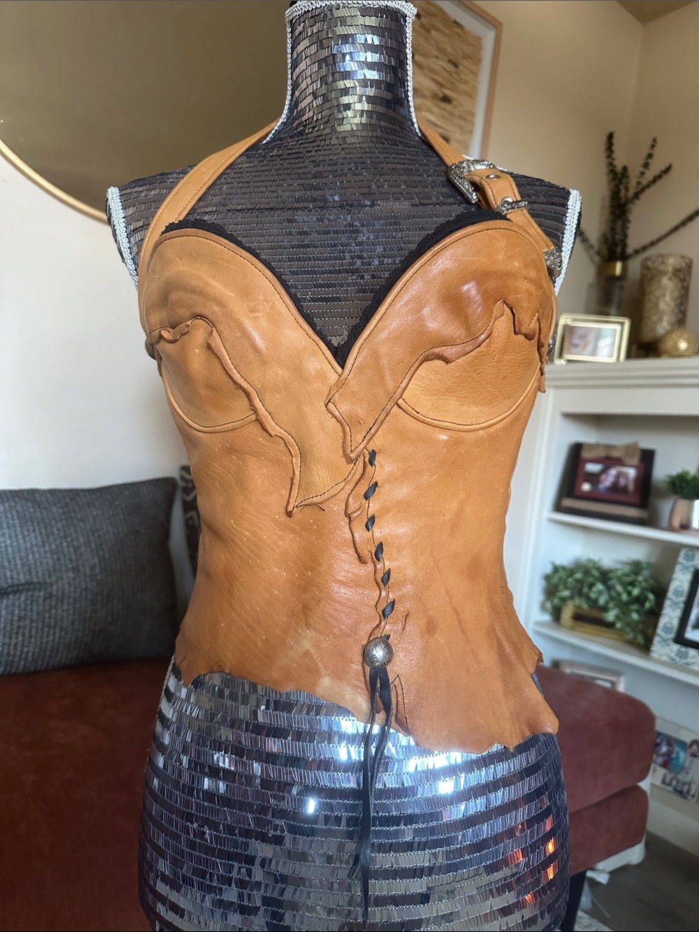 Light Brown/Tan Leather Halter/Corset Top
